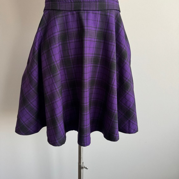 Hot Topic Purple Black Plaid Skater Overall Dress XS Goth Punk - Picture 3 of 7